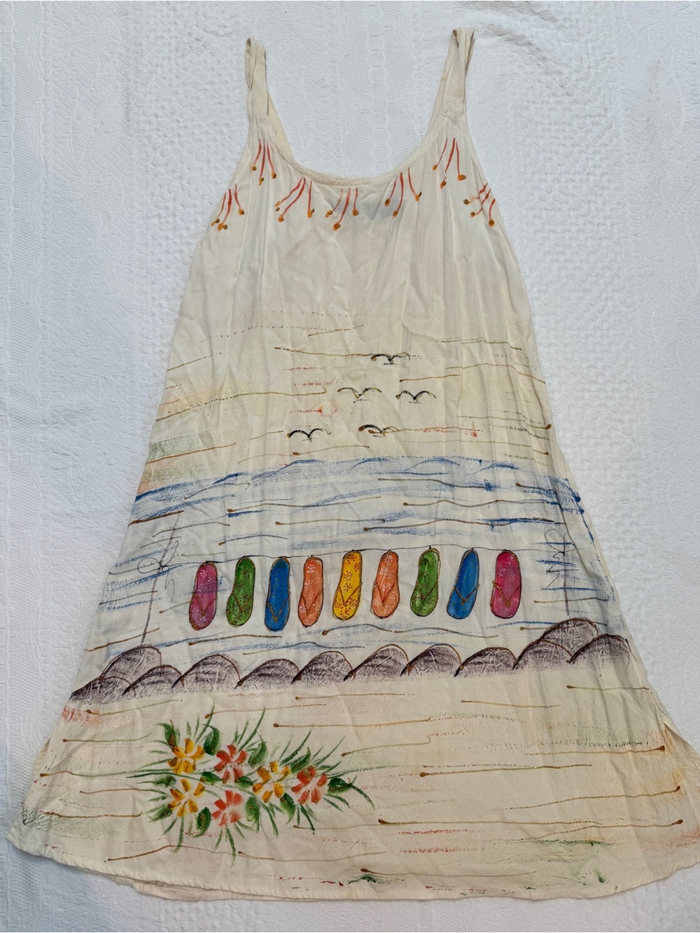 Raya Sun Sleeveless Dress Beach Flip flops Coastal Women’s Size Large L Ivory